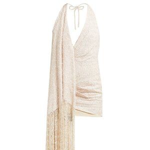 Jacquemes Valoria Wrap-Effect Fringed Bouclé Halterneck Mini Dress